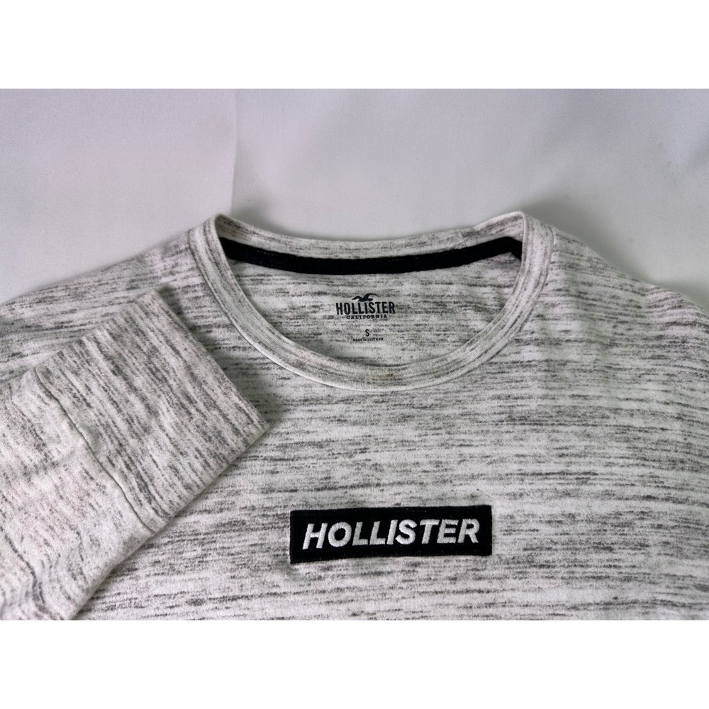Hollister Long Sleeve T-Shirt Mens Small Gray Space Dye Curved Hem Logo Skate